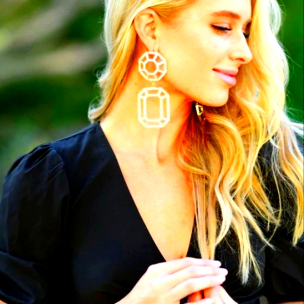 Large Silver bling geometric drop earrings